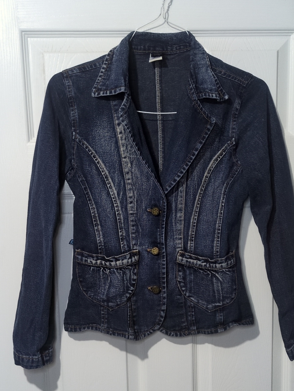 Dark Blue Keda D'água Denim Y2K Blazer Fitted Silhouette Preppy Casual Petite XS